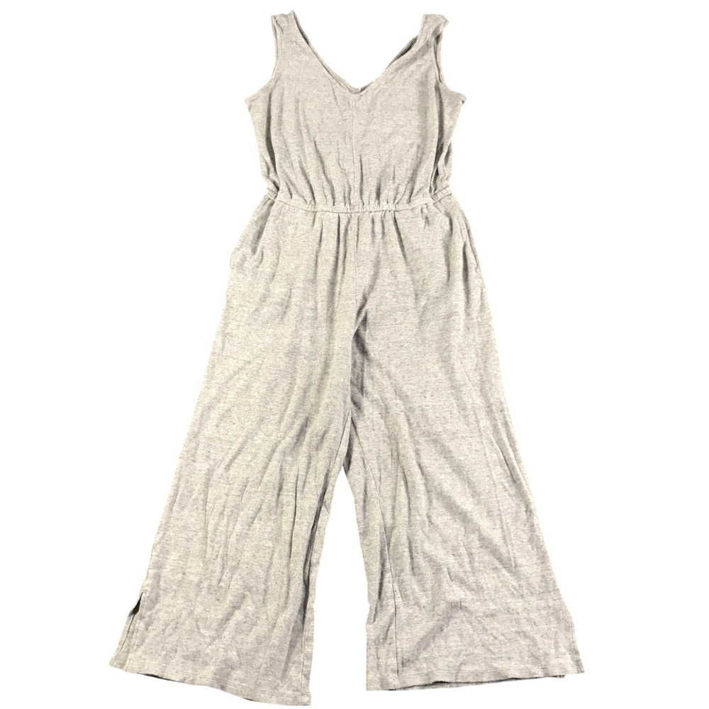 Daily Ritual Womens Heather Grey Wide Leg V-Neck Sleeveless Jumpsuit Size M